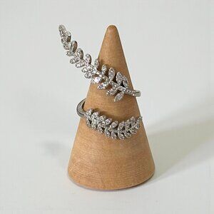 Silver Sterling Open Crystal Leaves Ring